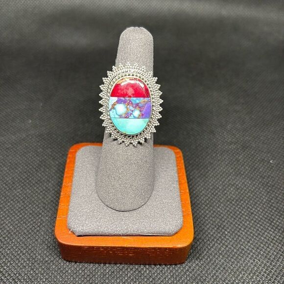 Jewelry - NWT Turquoise and Red Dahlia 925 Sterling Silver Trifecta Ring size 6